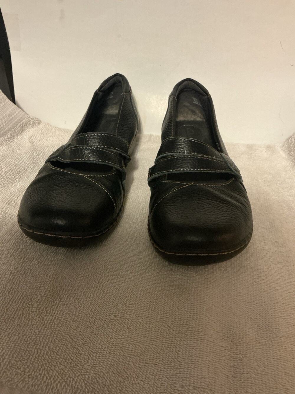 Clark’s Bendable Black Leather Mary Jane Shoes Flats SZ 10 Ashland Collection